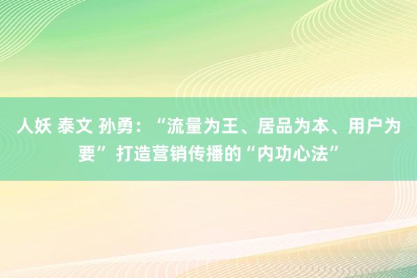 人妖 泰文 孙勇：“流量为王、居品为本、用户为要” 打造营销传播的“内功心法”