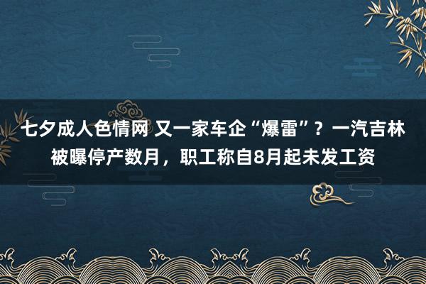 七夕成人色情网 又一家车企“爆雷”？一汽吉林被曝停产数月，职工称自8月起未发工资