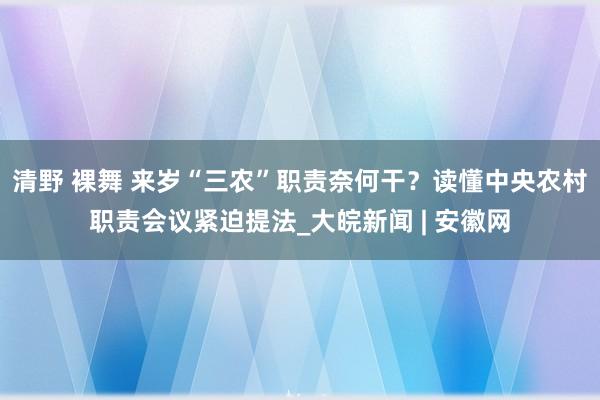 清野 裸舞 来岁“三农”职责奈何干？读懂中央农村职责会议紧迫提法_大皖新闻 | 安徽网