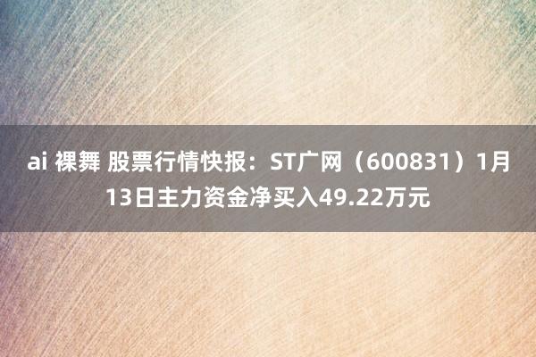 ai 裸舞 股票行情快报：ST广网（600831）1月13日主力资金净买入49.22万元